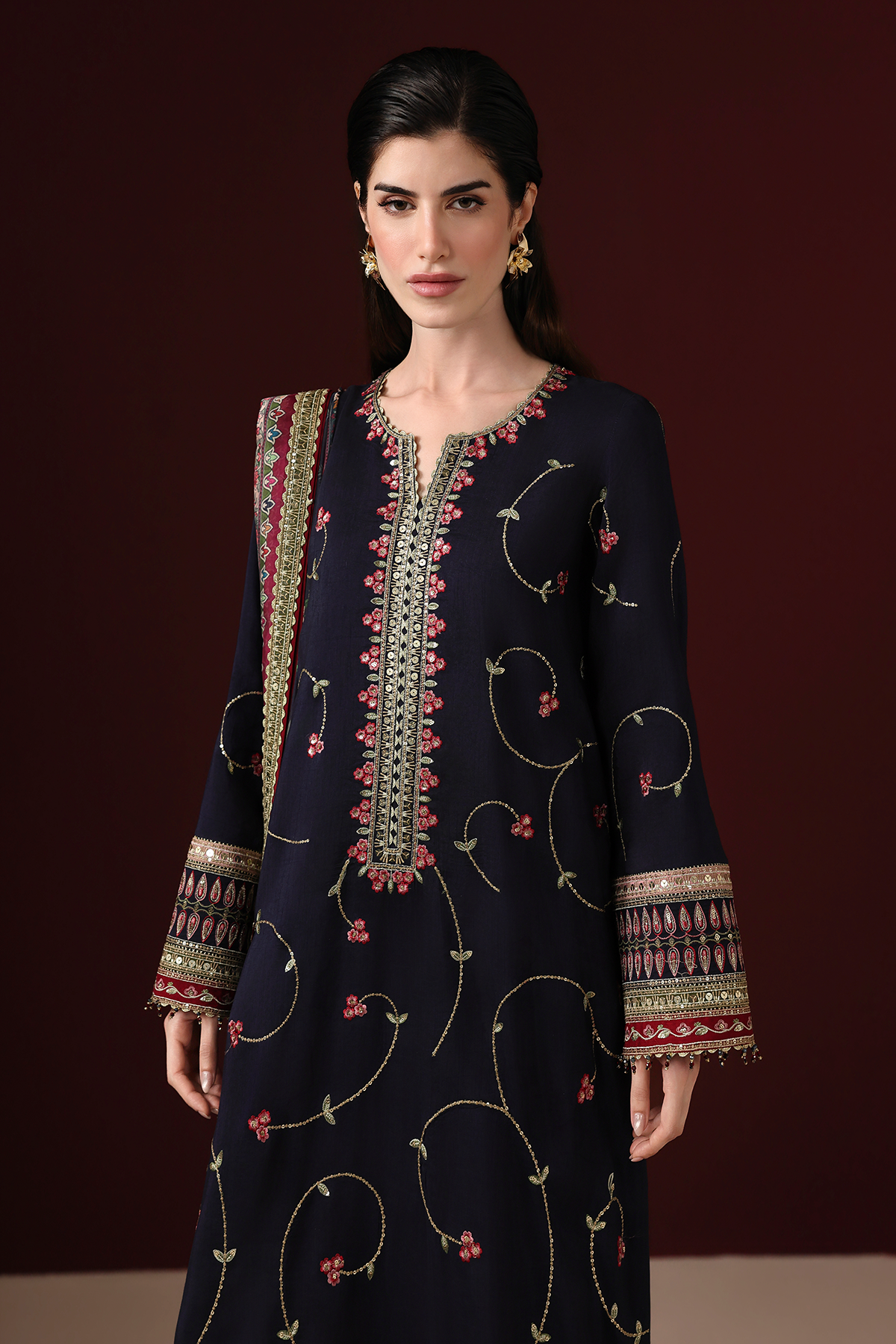 EMBROIDERED RAW SILK UR-7087