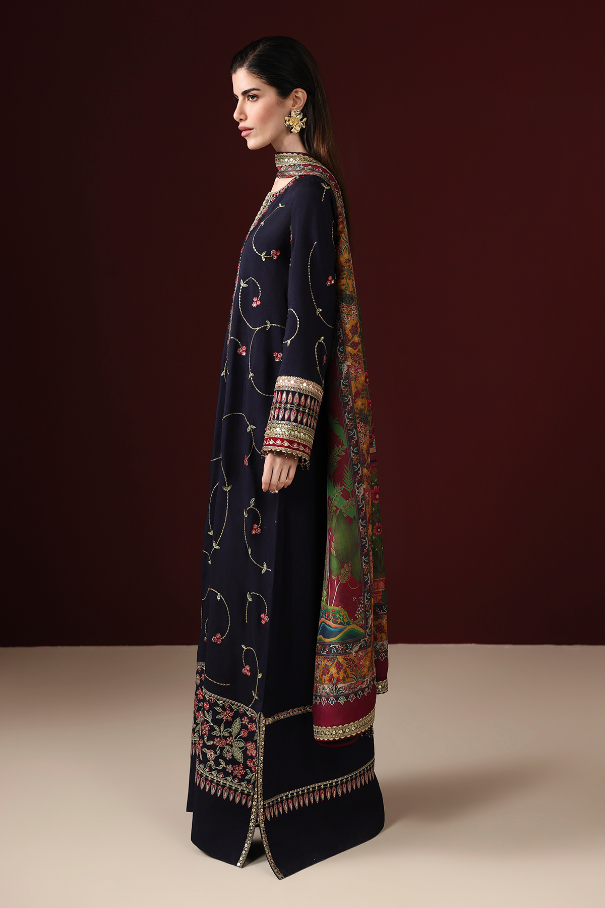 EMBROIDERED RAW SILK UR-7087