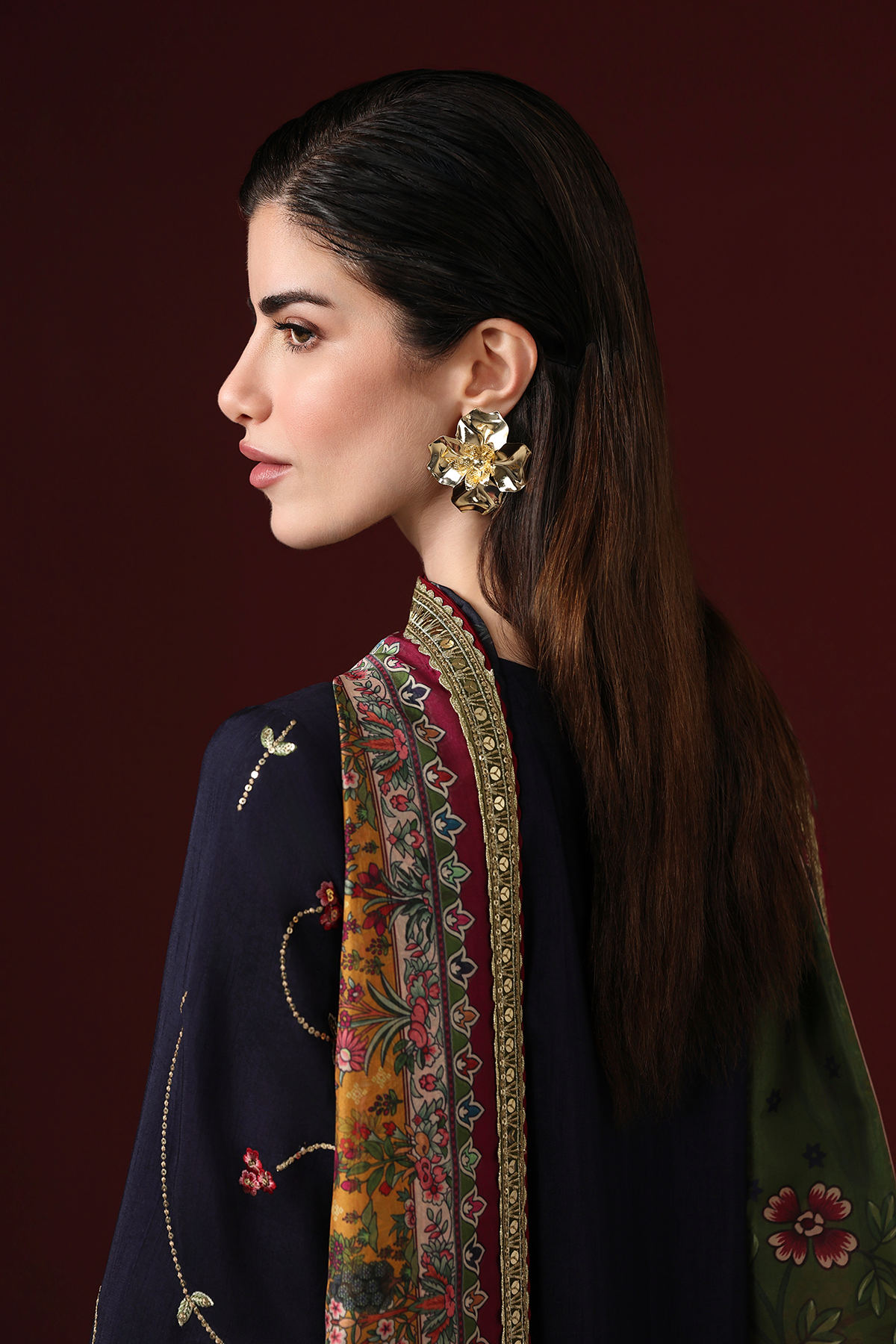 EMBROIDERED RAW SILK UR-7087