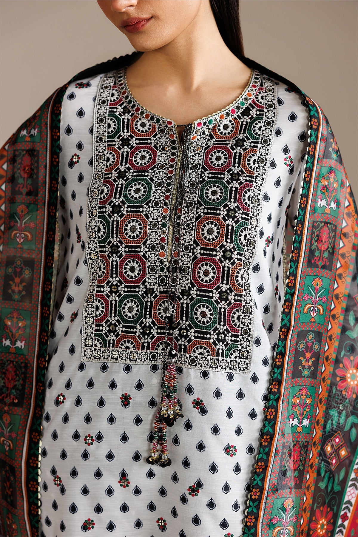 EMBROIDERED RAW SILK UR-7077