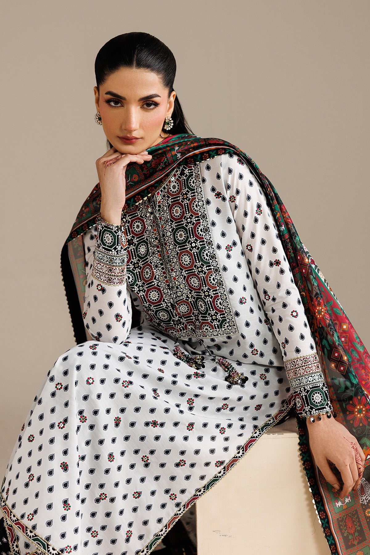 EMBROIDERED RAW SILK UR-7077