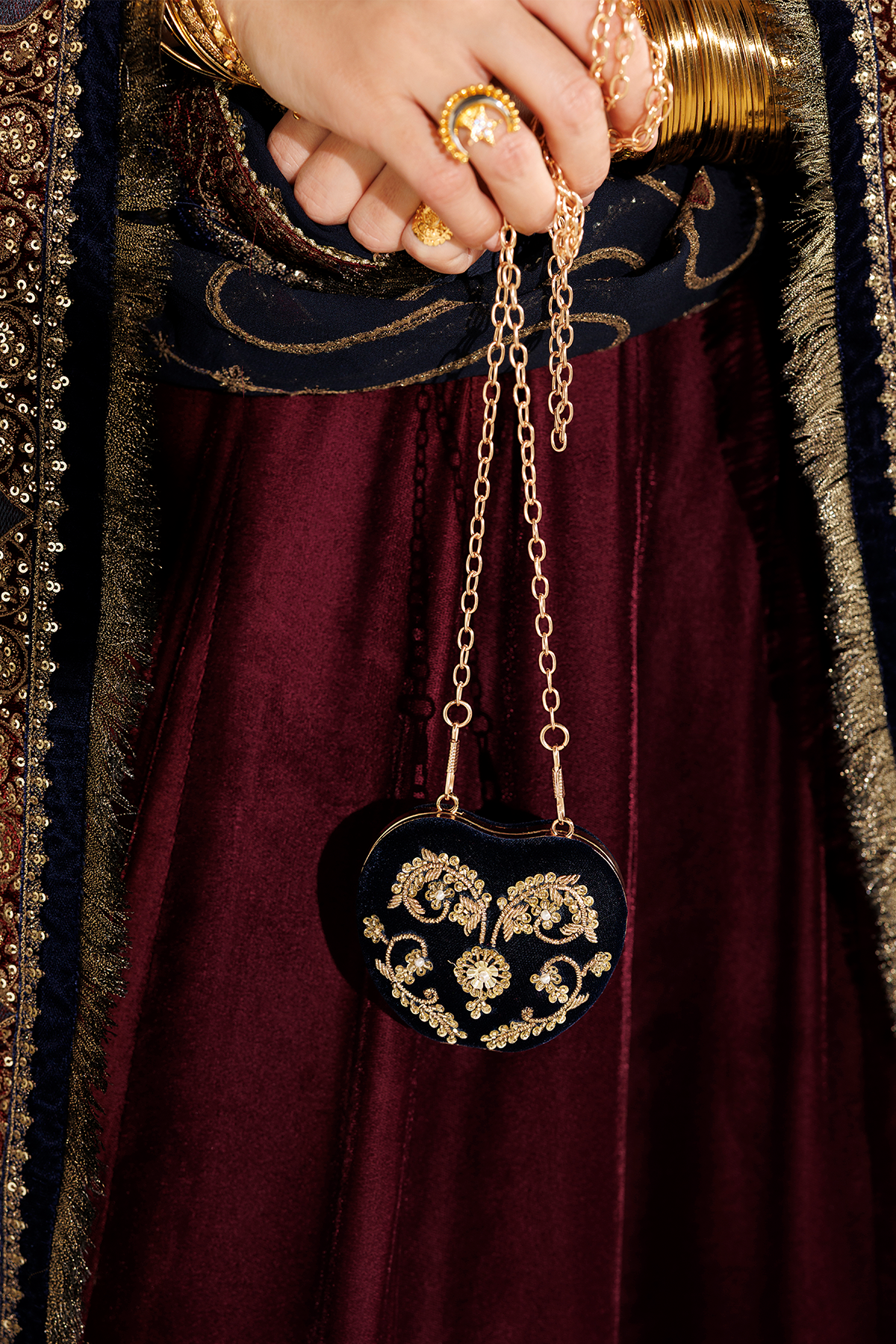 Embroidered Velvet Clutch D-03