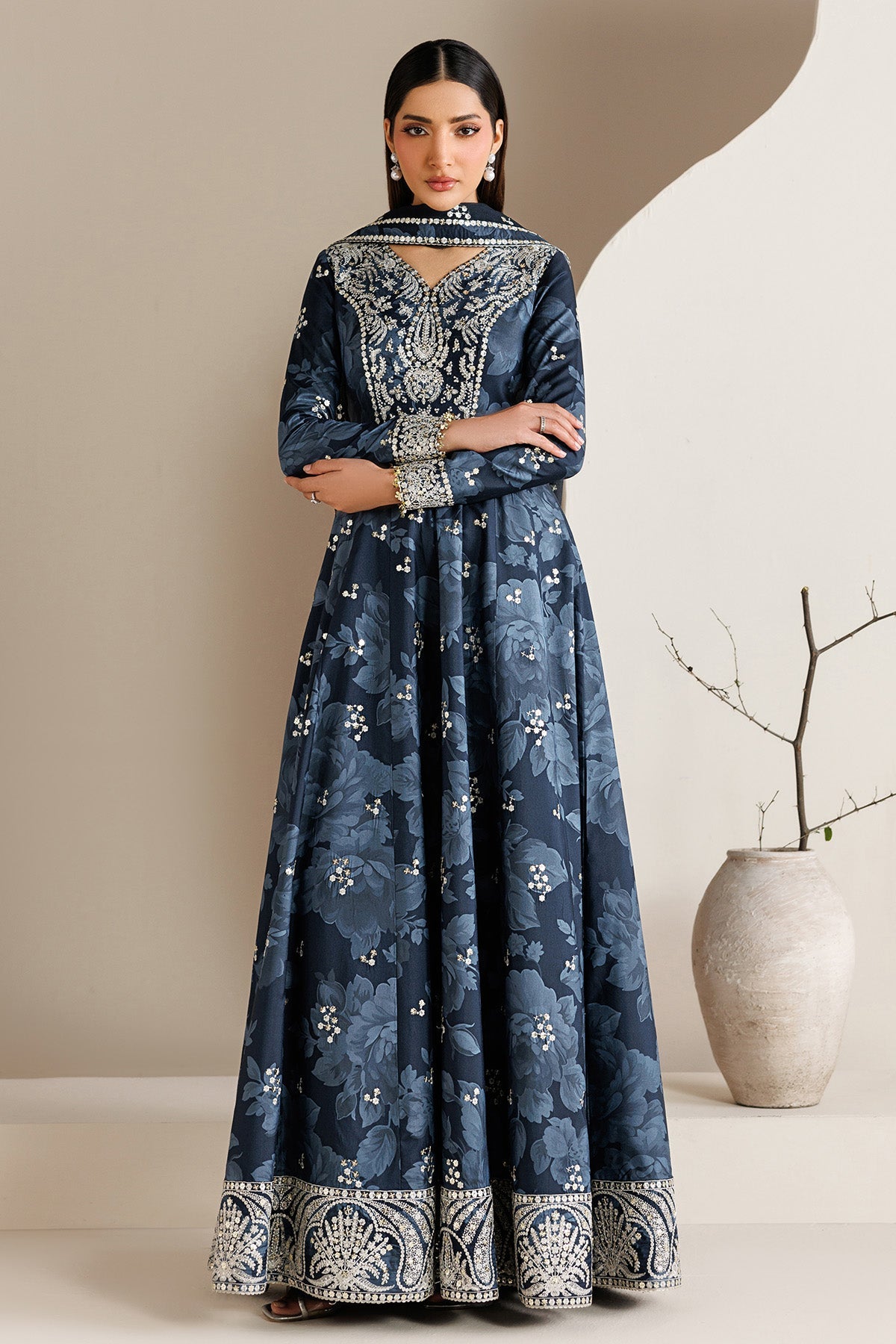 EMBROIDERED RAW SILK UR-7086