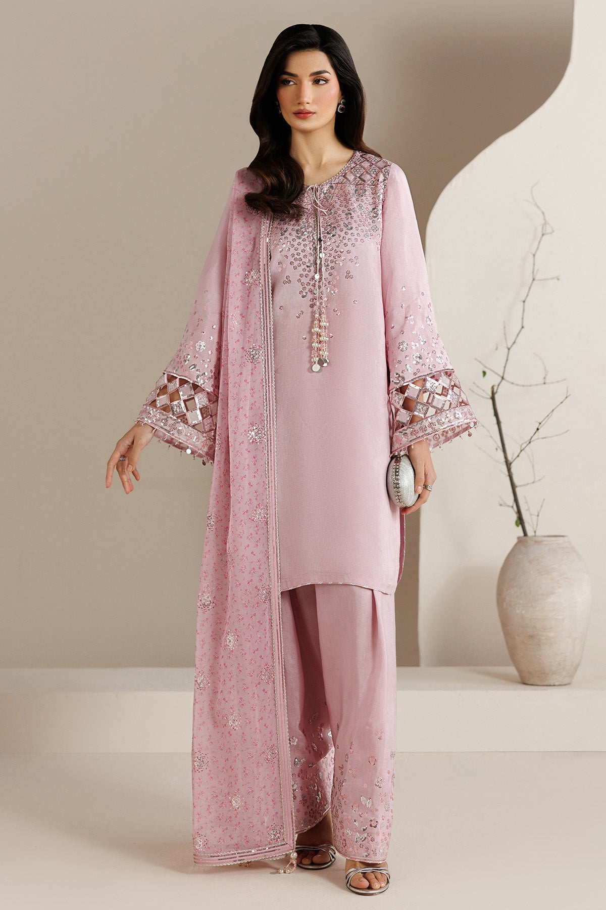 EMBROIDERED RAW SILK UR-7082