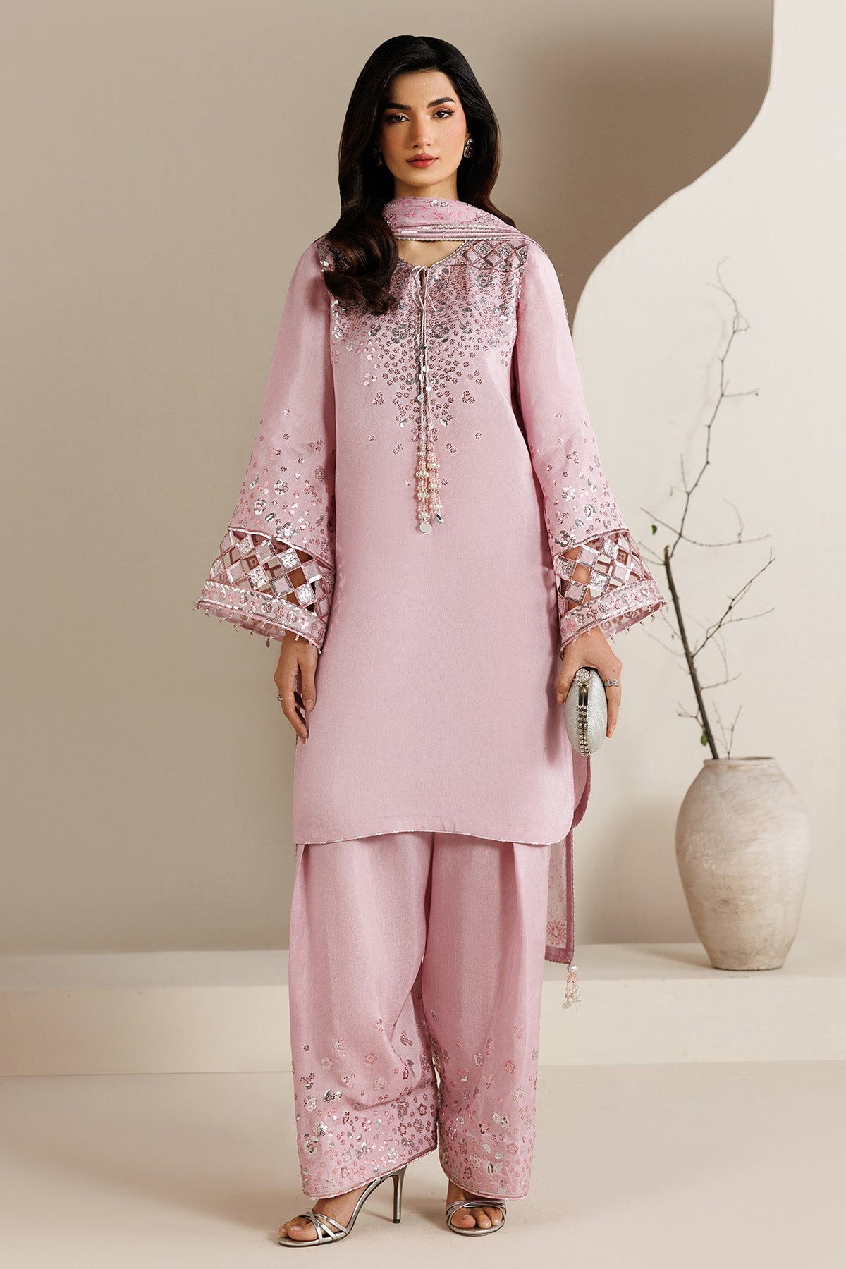 EMBROIDERED RAW SILK UR-7082