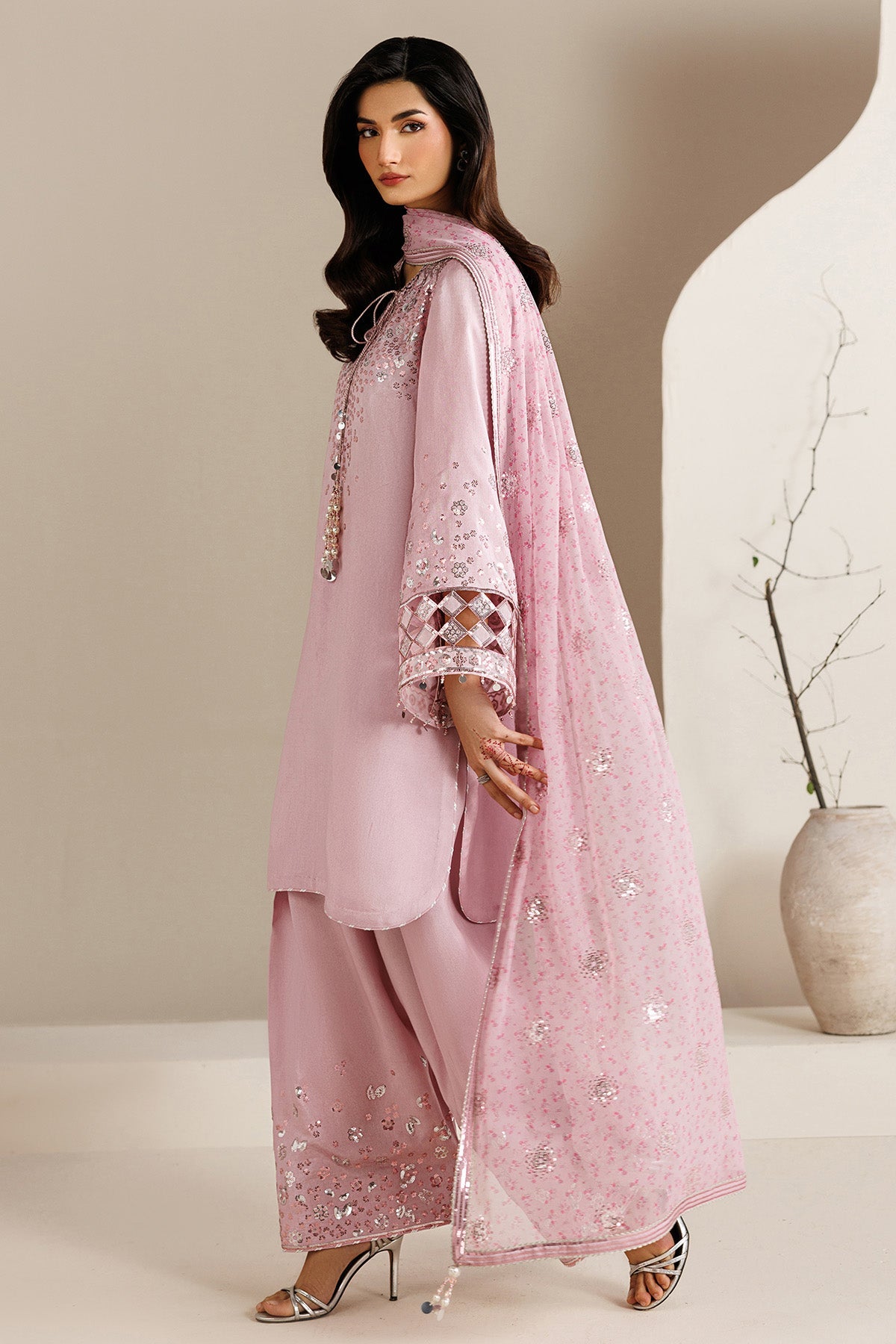 EMBROIDERED RAW SILK UR-7082