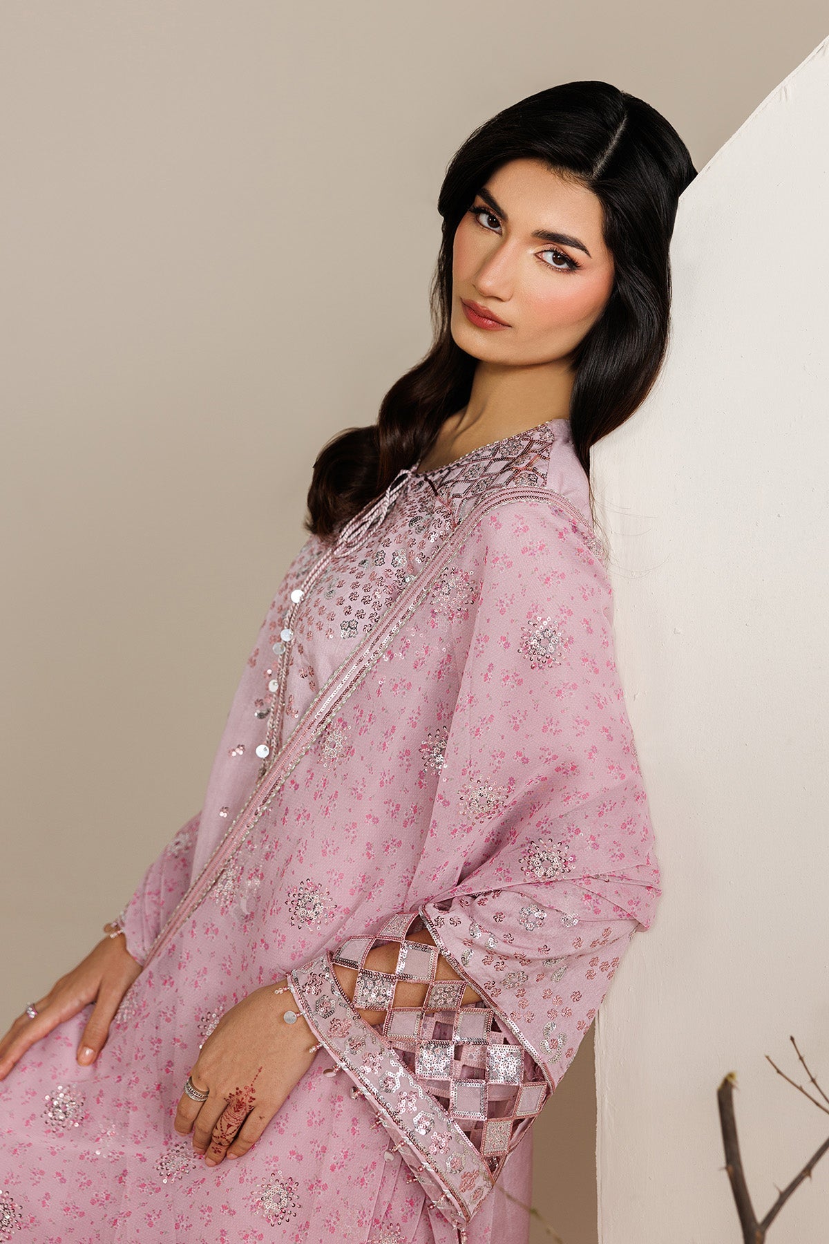 EMBROIDERED RAW SILK UR-7082