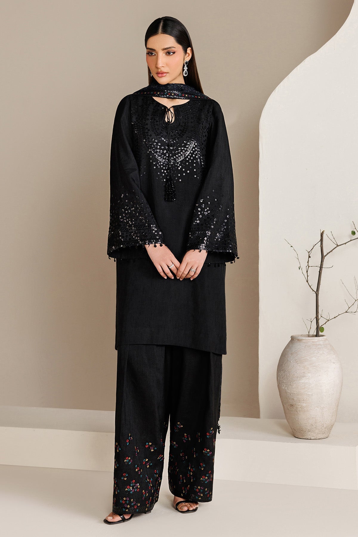 EMBROIDERED RAW SILK UR-7081
