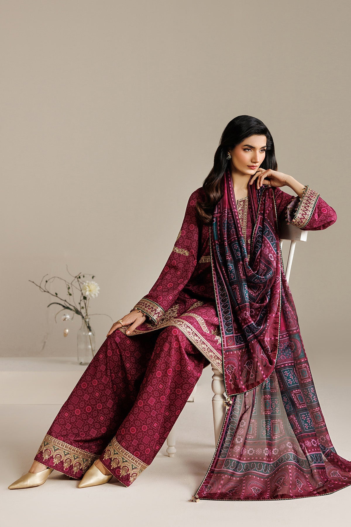 EMBROIDERED RAW SILK UR-7074
