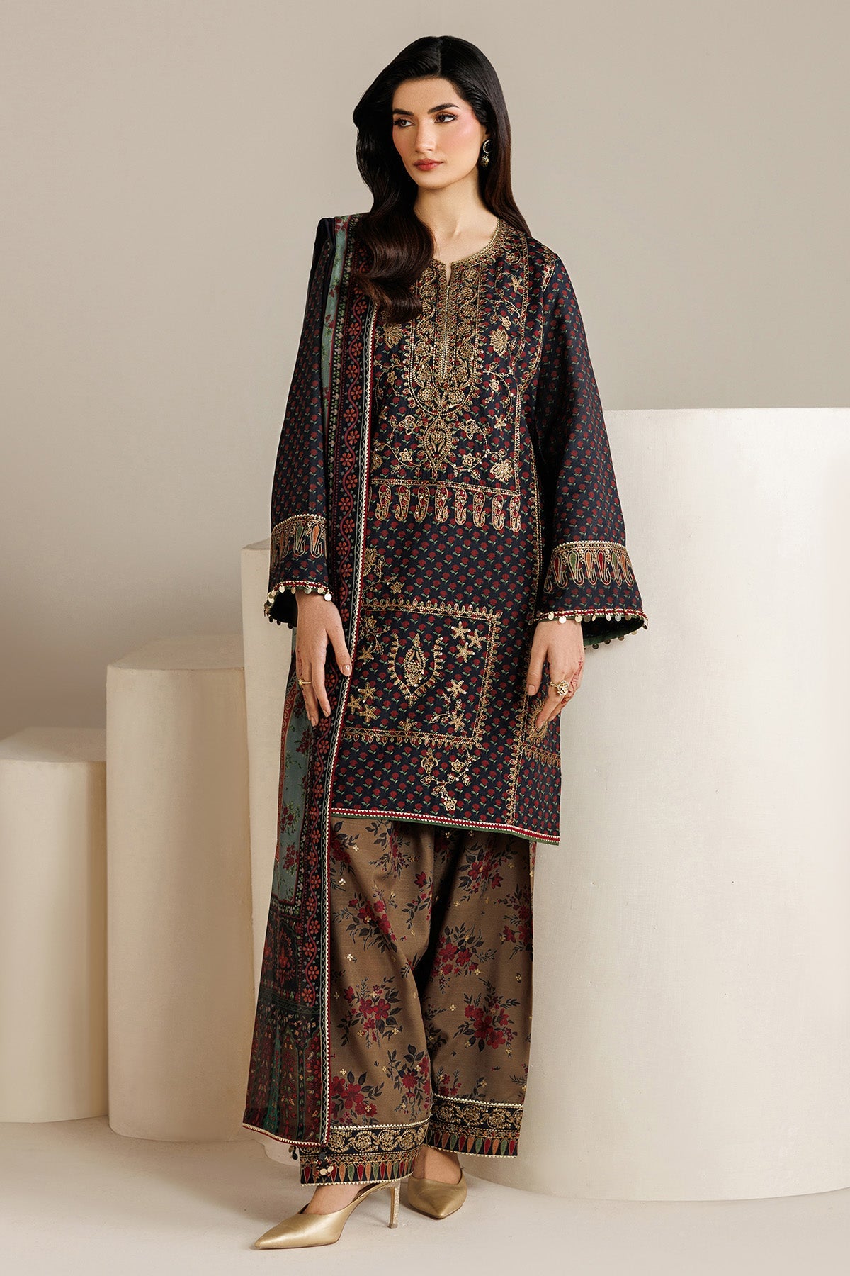 EMBROIDERED RAW SILK UR-7078