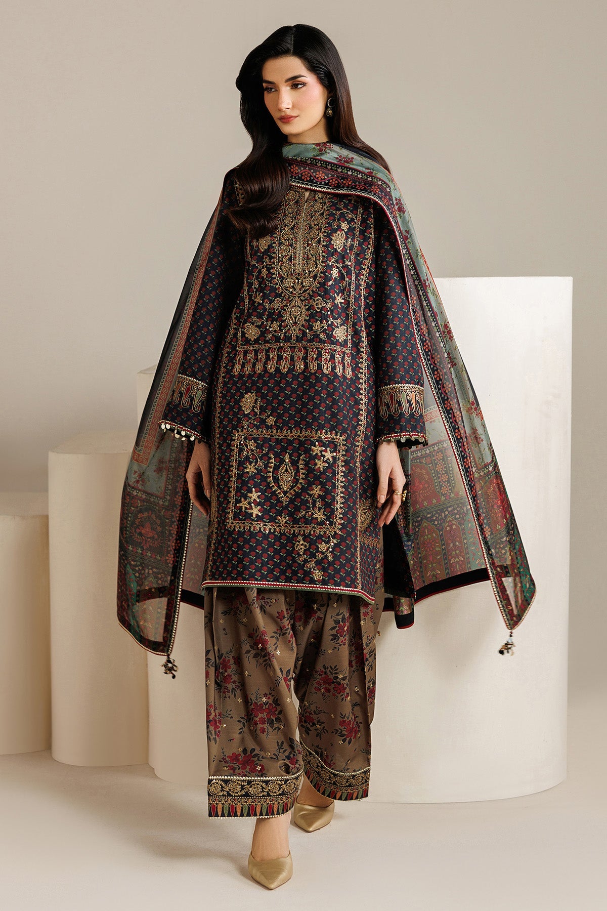 EMBROIDERED RAW SILK UR-7078