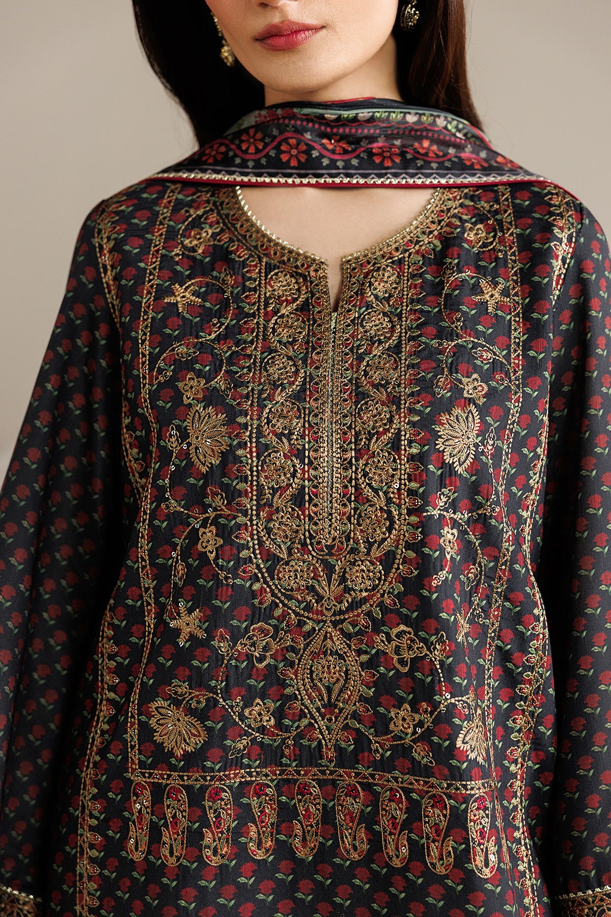 EMBROIDERED RAW SILK UR-7078