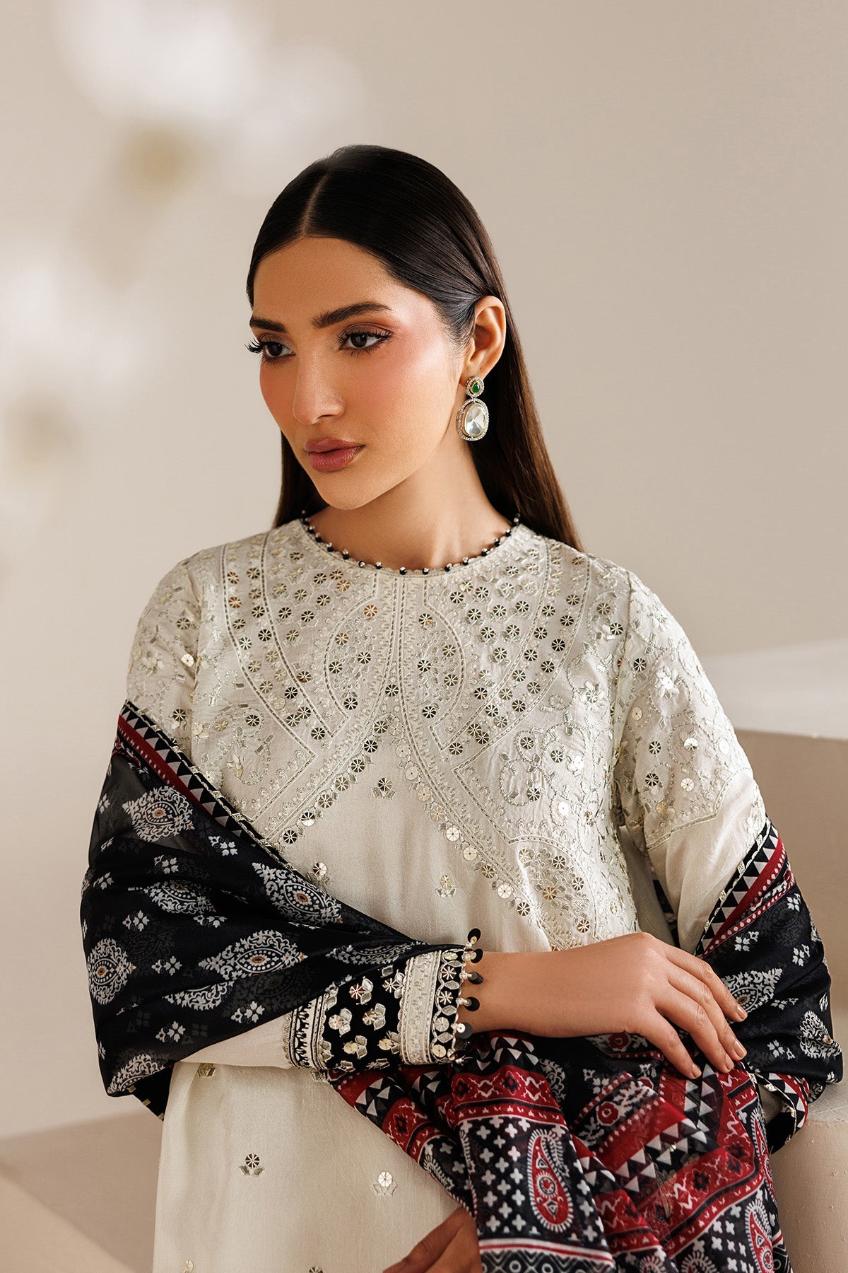 EMBROIDERED RAW SILK UR-7080