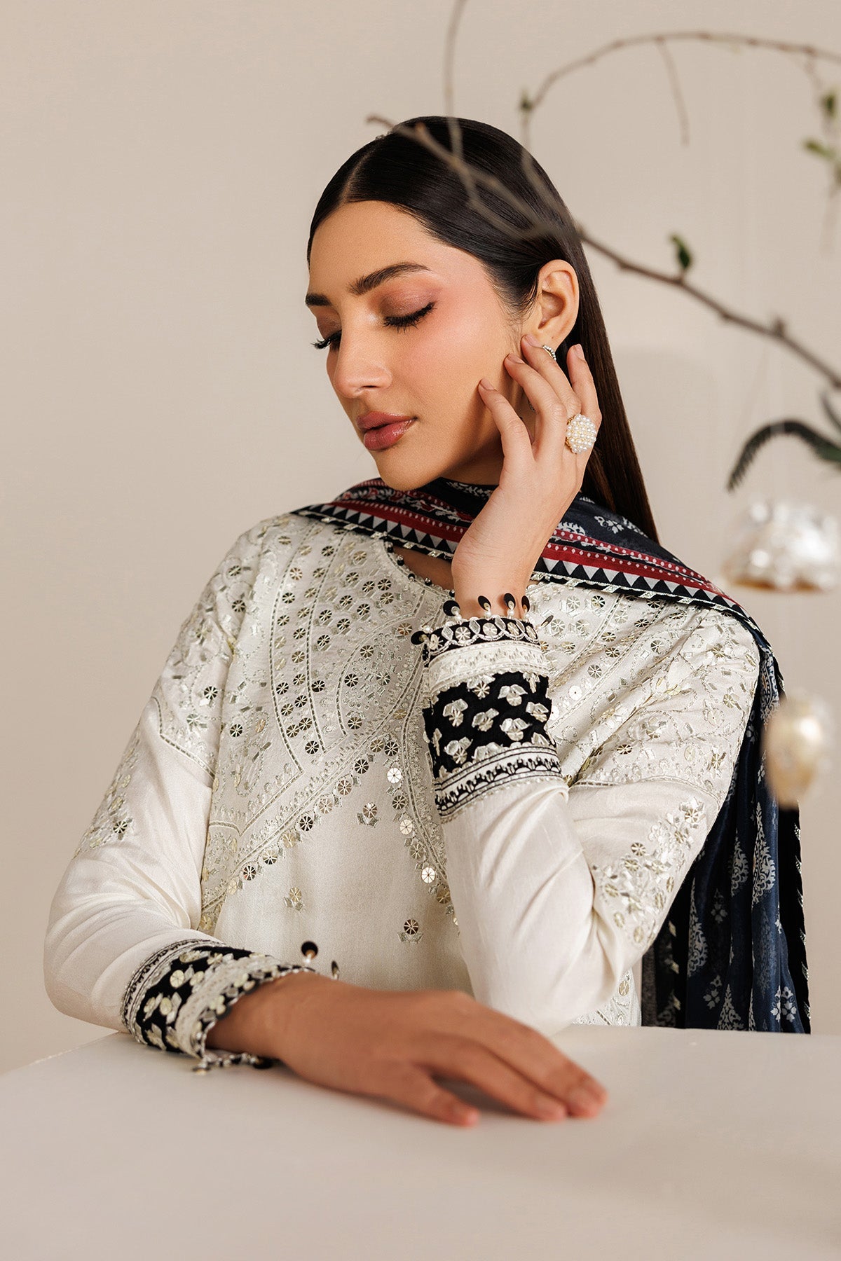 EMBROIDERED RAW SILK UR-7080