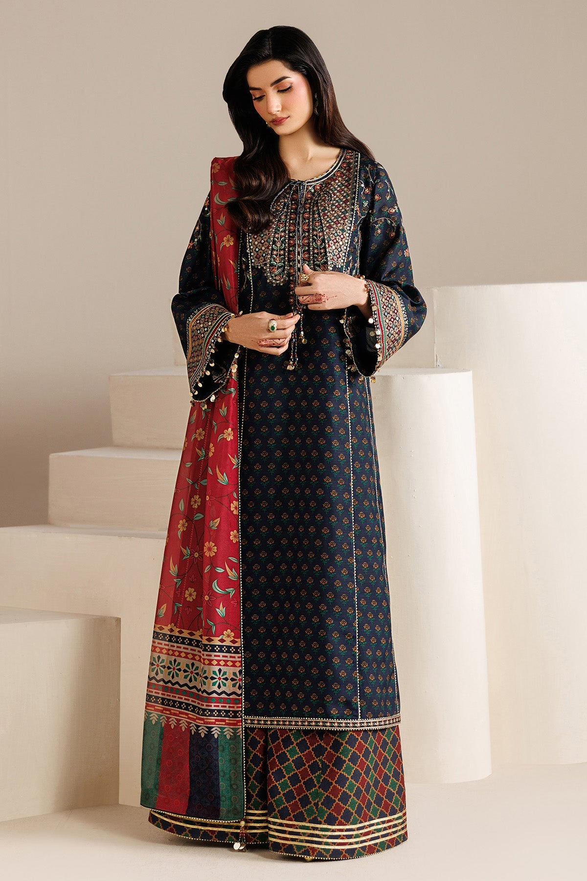 EMBROIDERED RAW SILK UR-7075