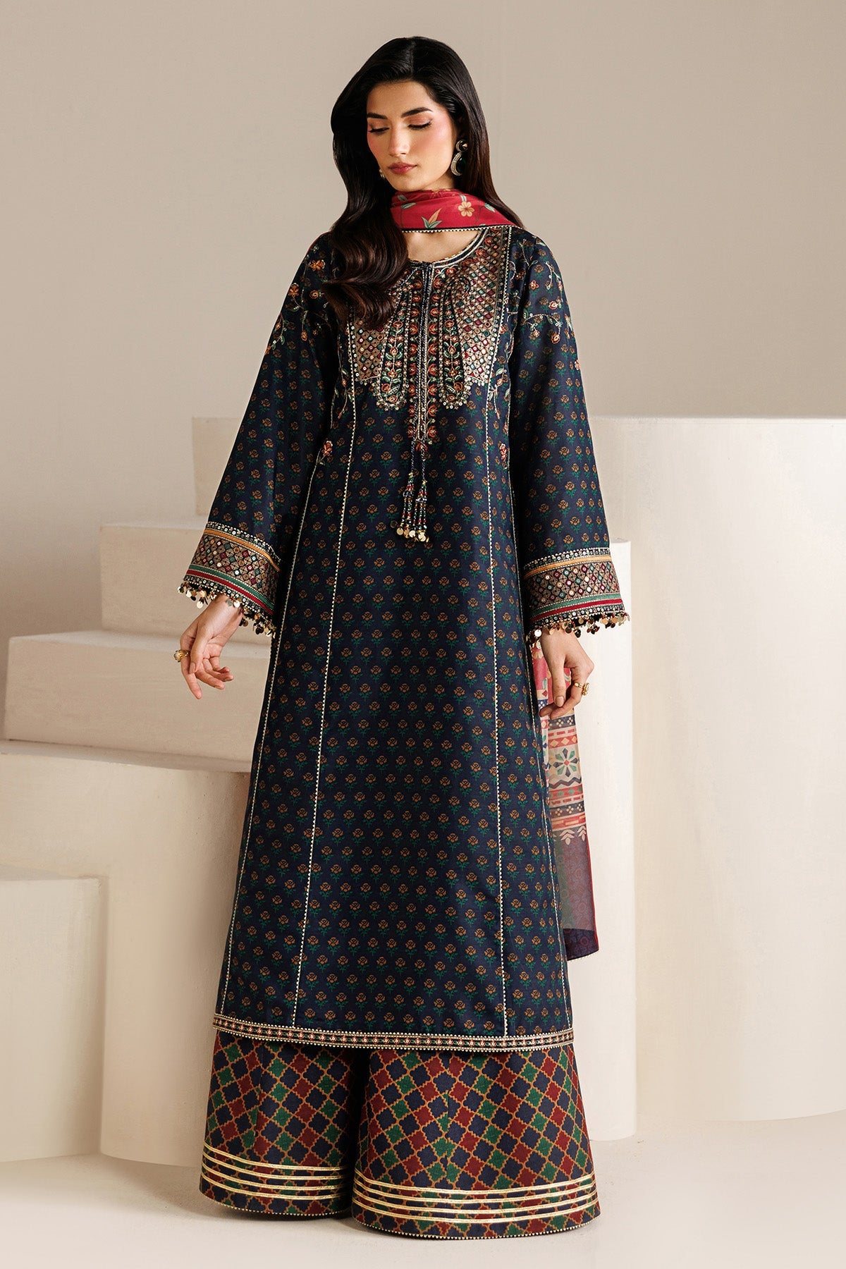 EMBROIDERED RAW SILK UR-7075