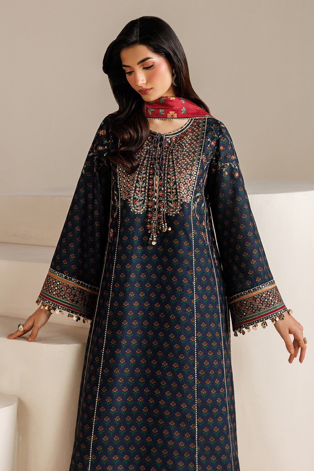 EMBROIDERED RAW SILK UR-7075