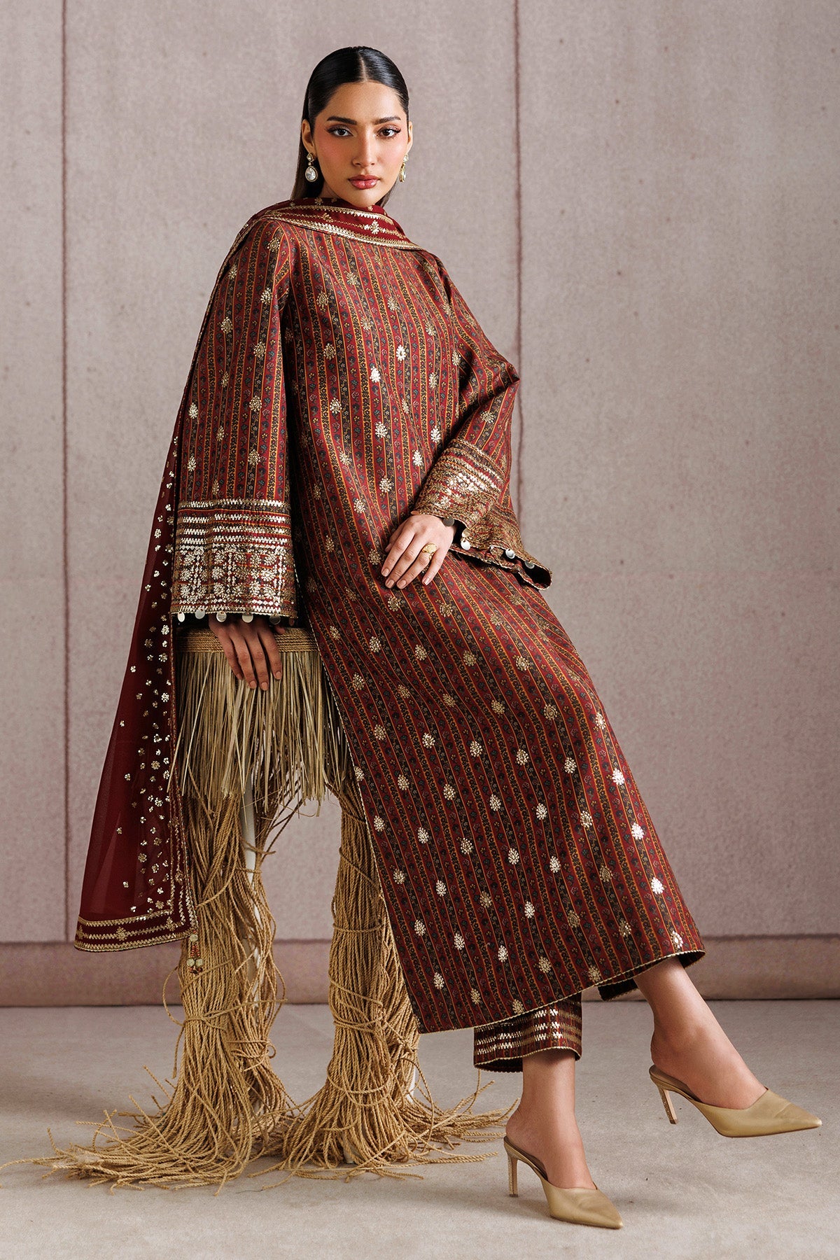 EMBROIDERED RAW SILK UR-7076