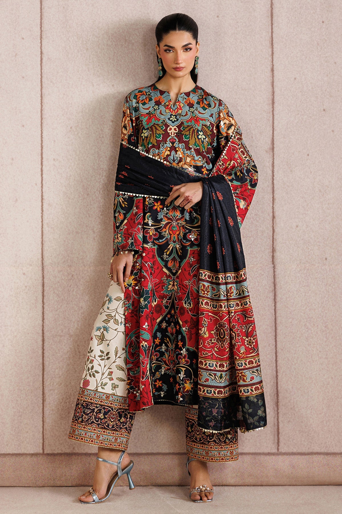 EMBROIDERED RAW SILK UR-7083