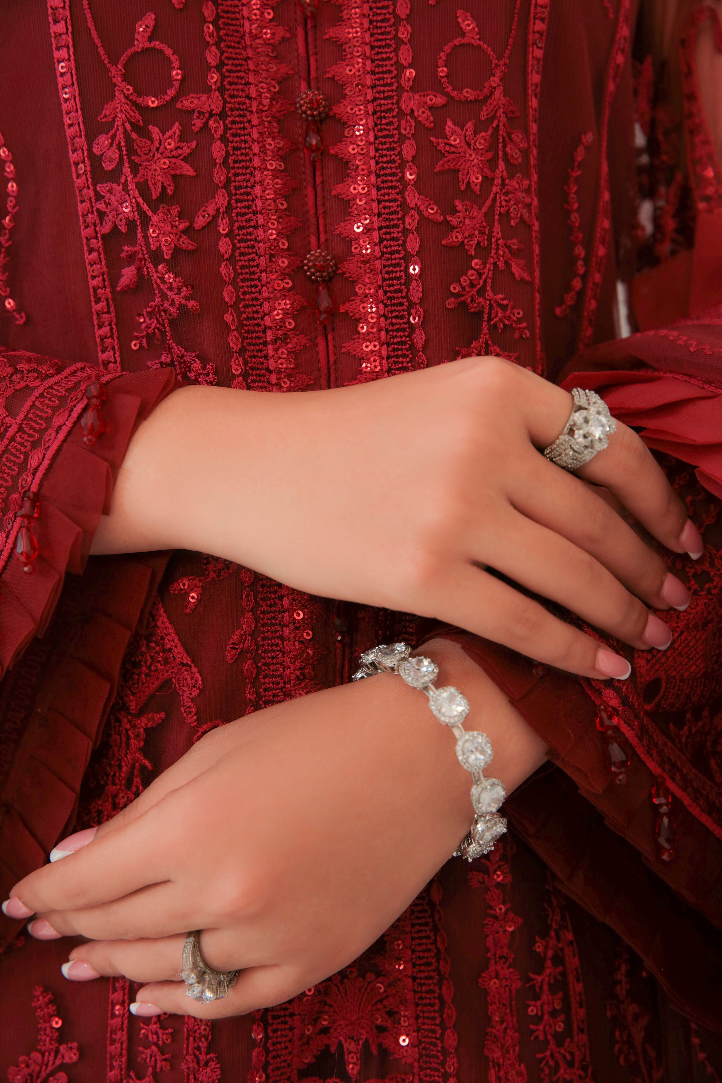 red chiffon dress pakistani