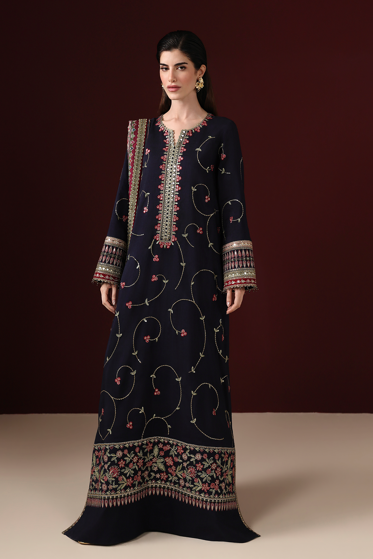 EMBROIDERED RAW SILK UR-7087