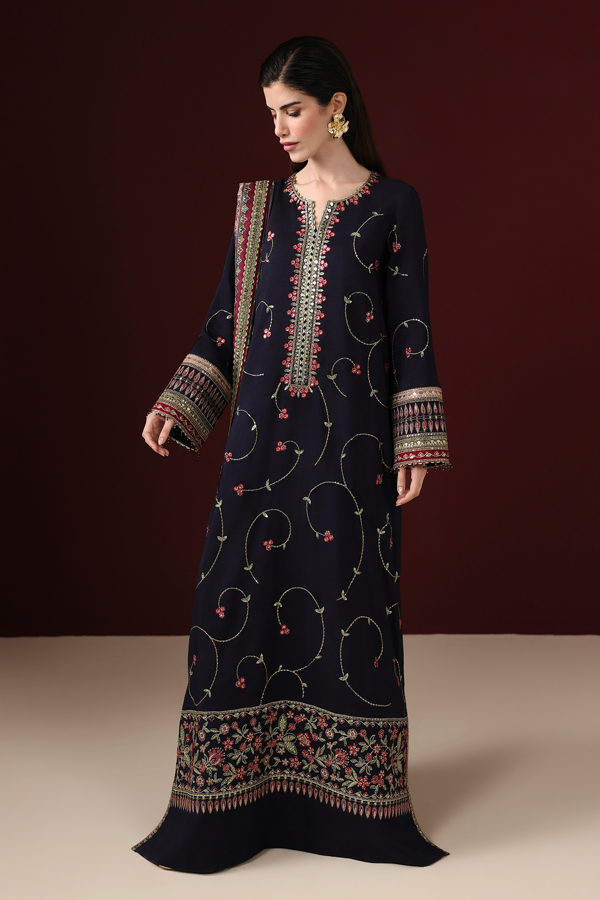EMBROIDERED RAW SILK UR-7087