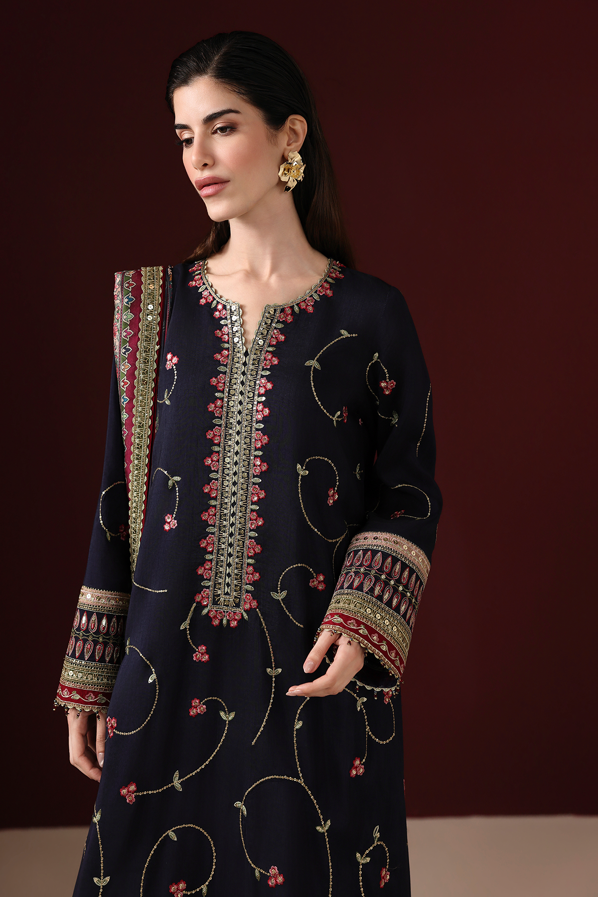 EMBROIDERED RAW SILK UR-7087