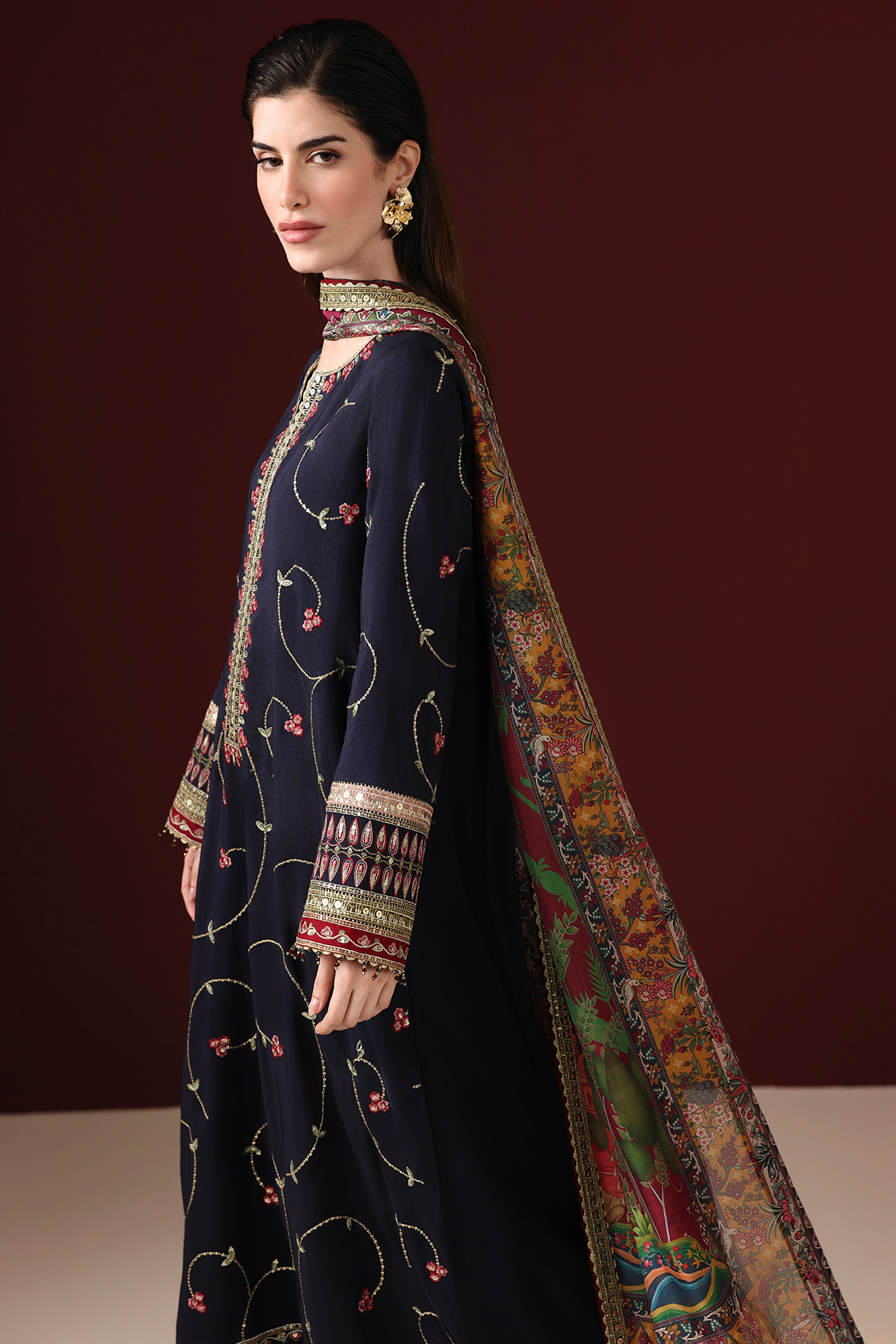 EMBROIDERED RAW SILK UR-7087