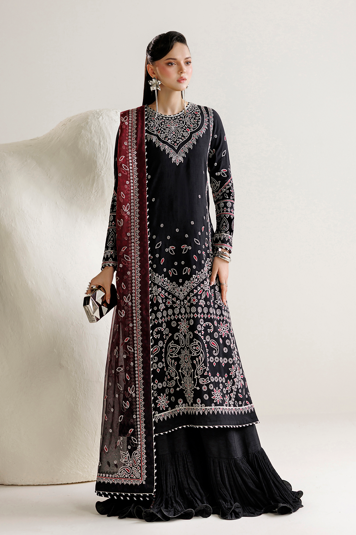 EMBROIDERED RAW SILK UR-7091