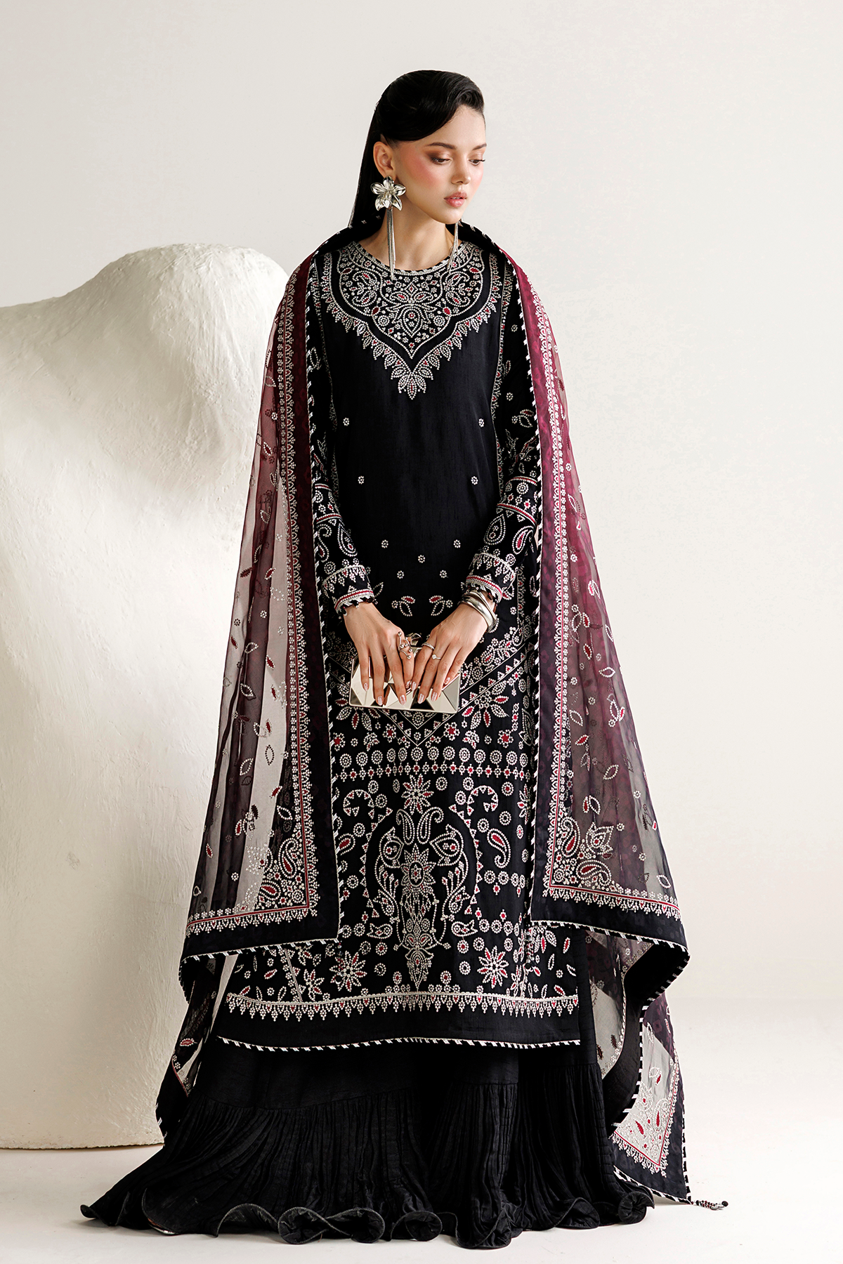 EMBROIDERED RAW SILK UR-7091