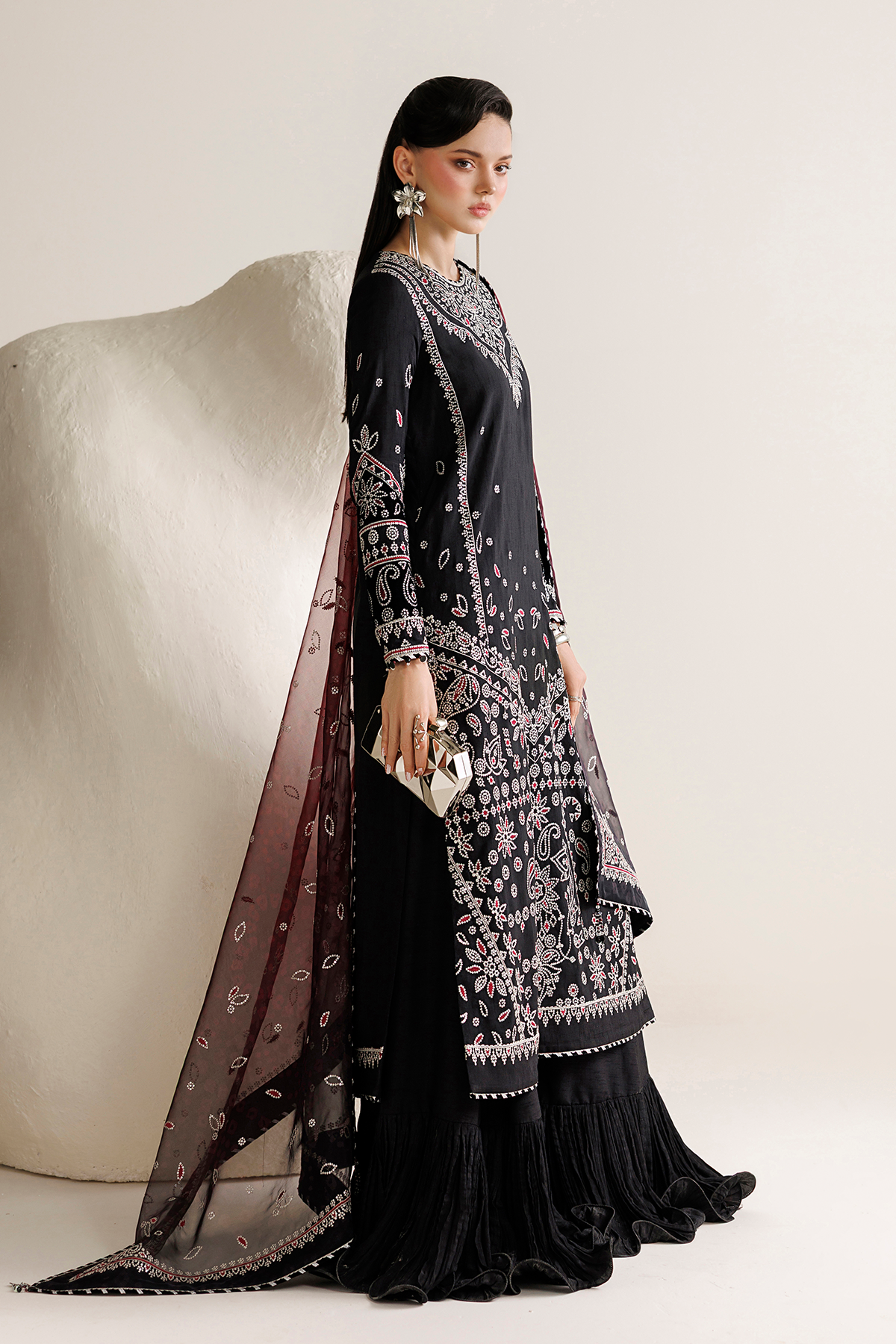 EMBROIDERED RAW SILK UR-7091