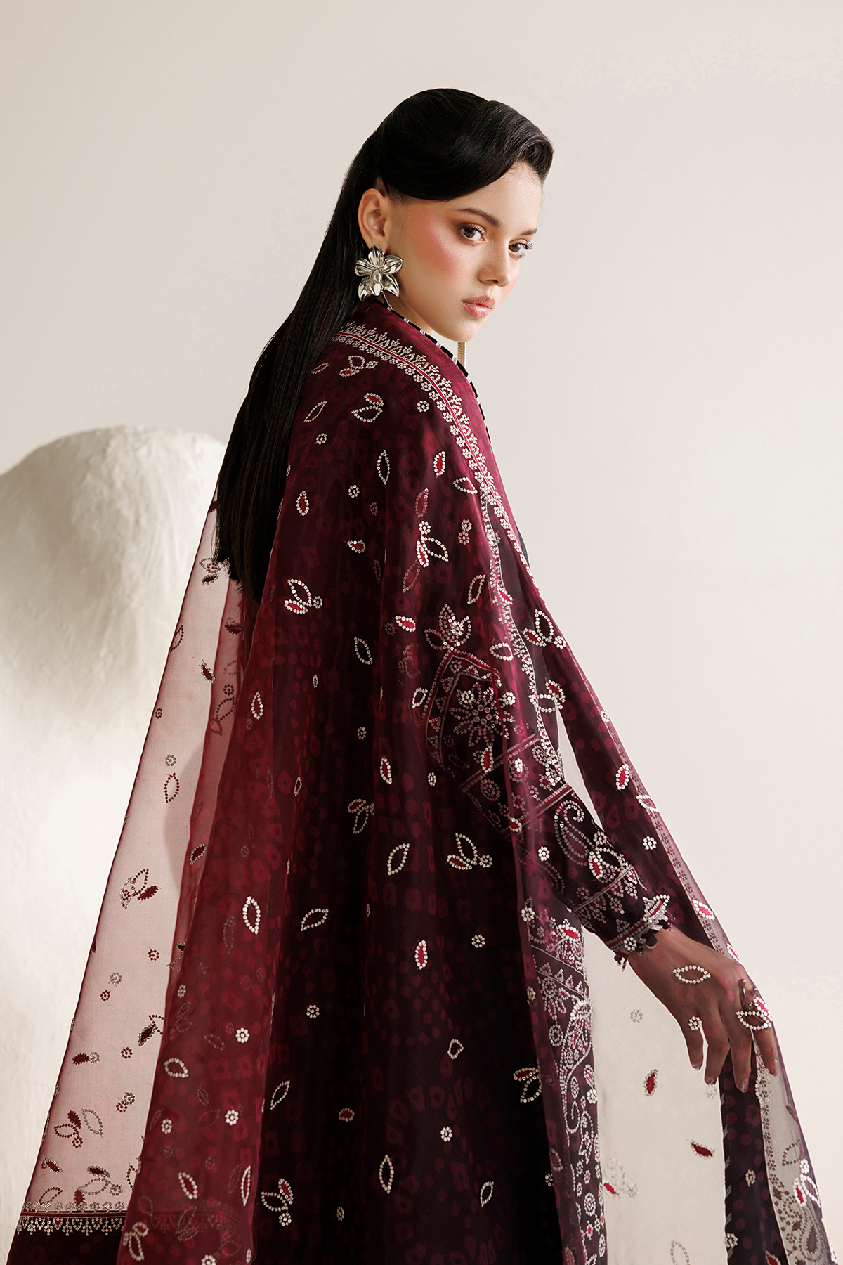 EMBROIDERED RAW SILK UR-7091