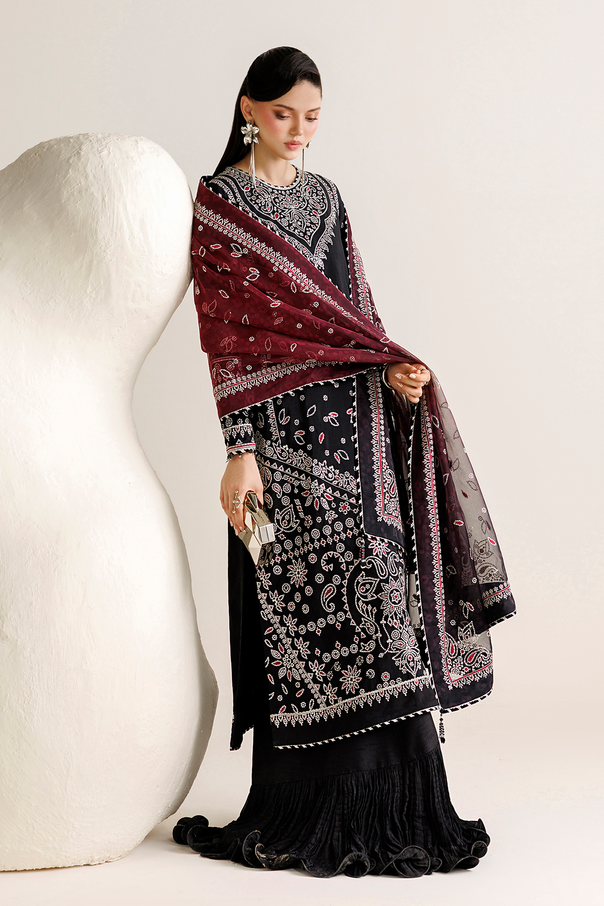 EMBROIDERED RAW SILK UR-7091