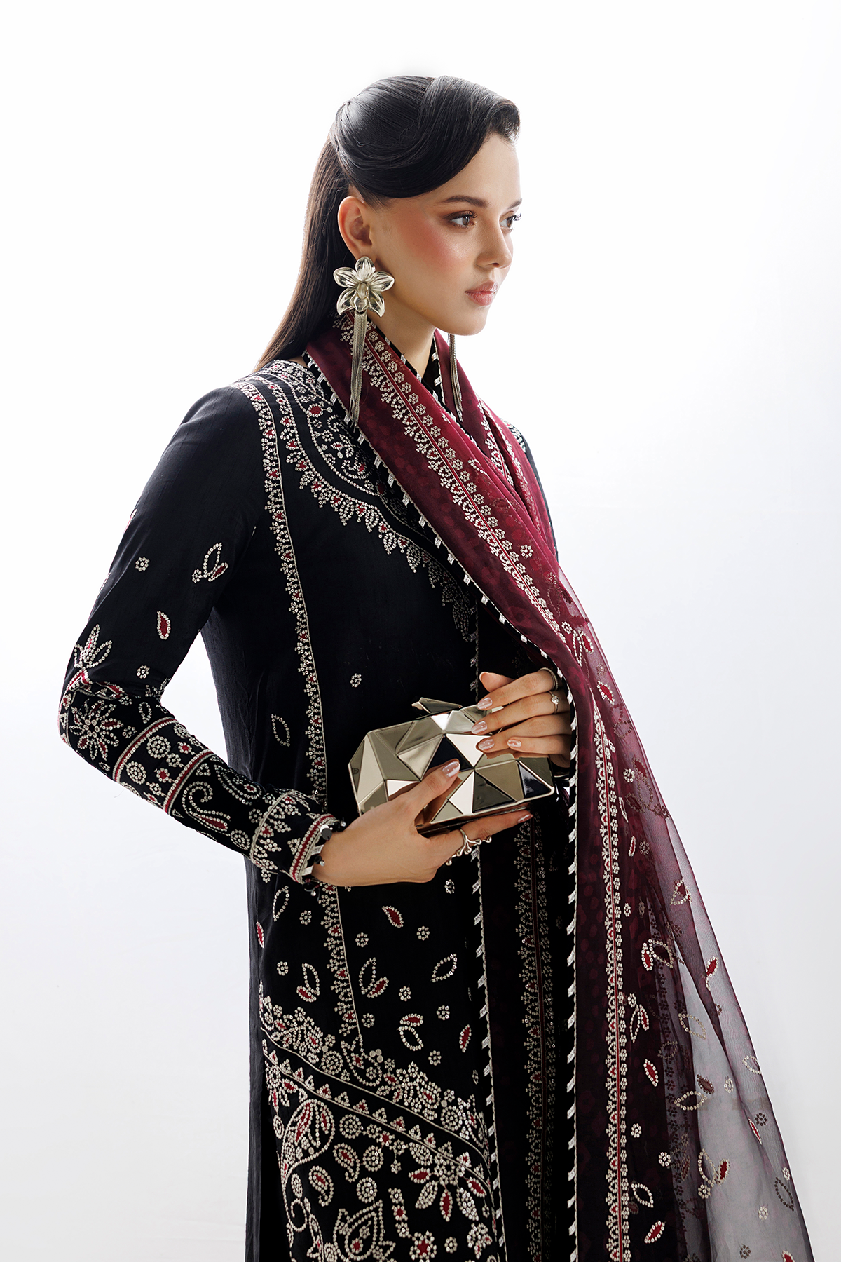 EMBROIDERED RAW SILK UR-7091