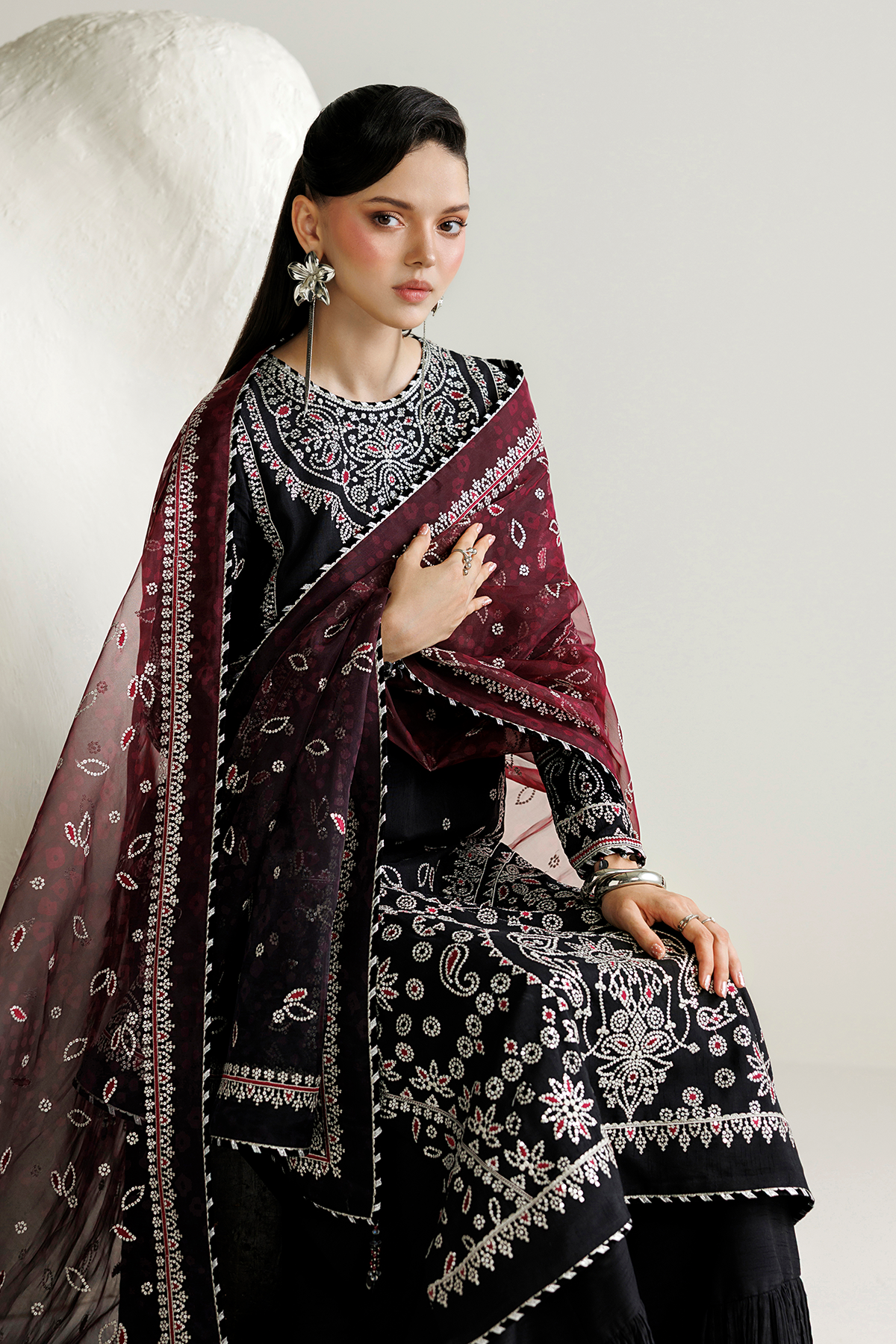 EMBROIDERED RAW SILK UR-7091
