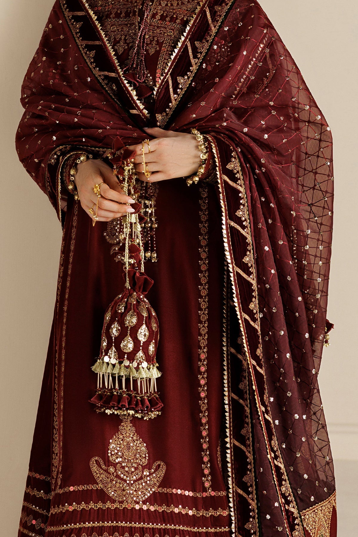 Embroidered Velvet Embellished Bag D-10