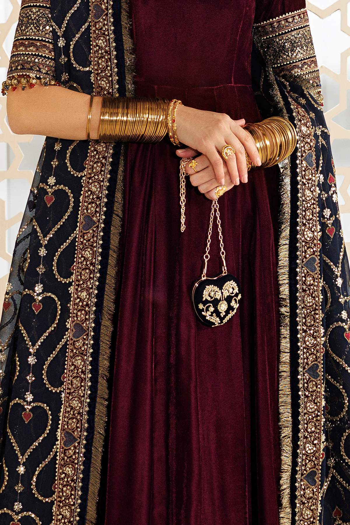 Embroidered Velvet Clutch D-03