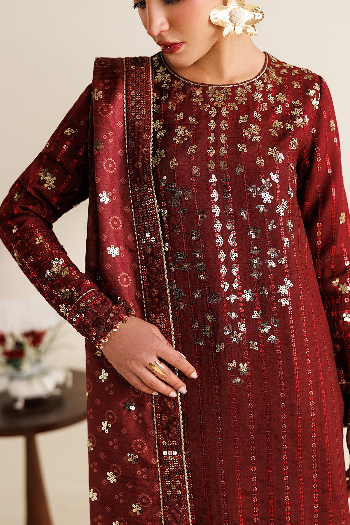Embroidered Raw Silk UR-7070