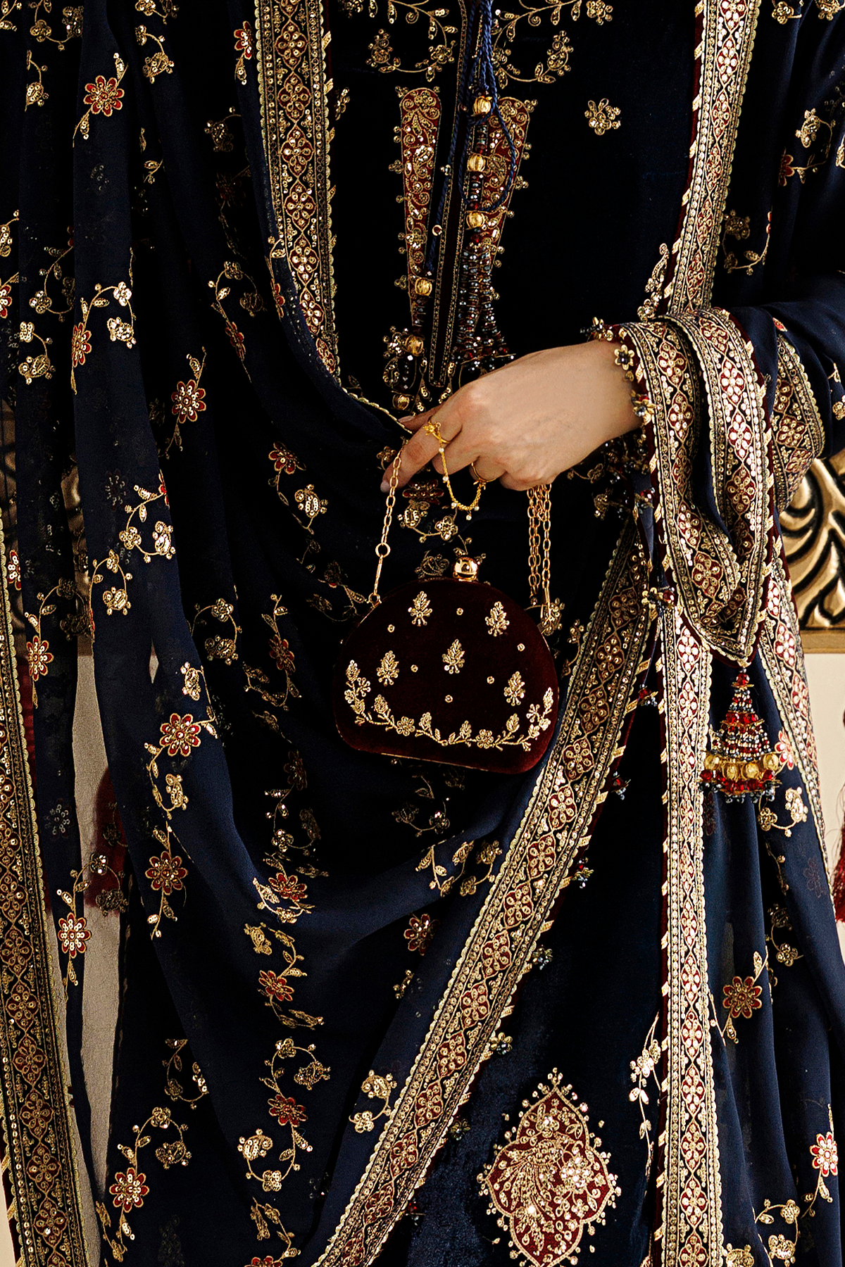 Embroidered Velvet Clutch D-02