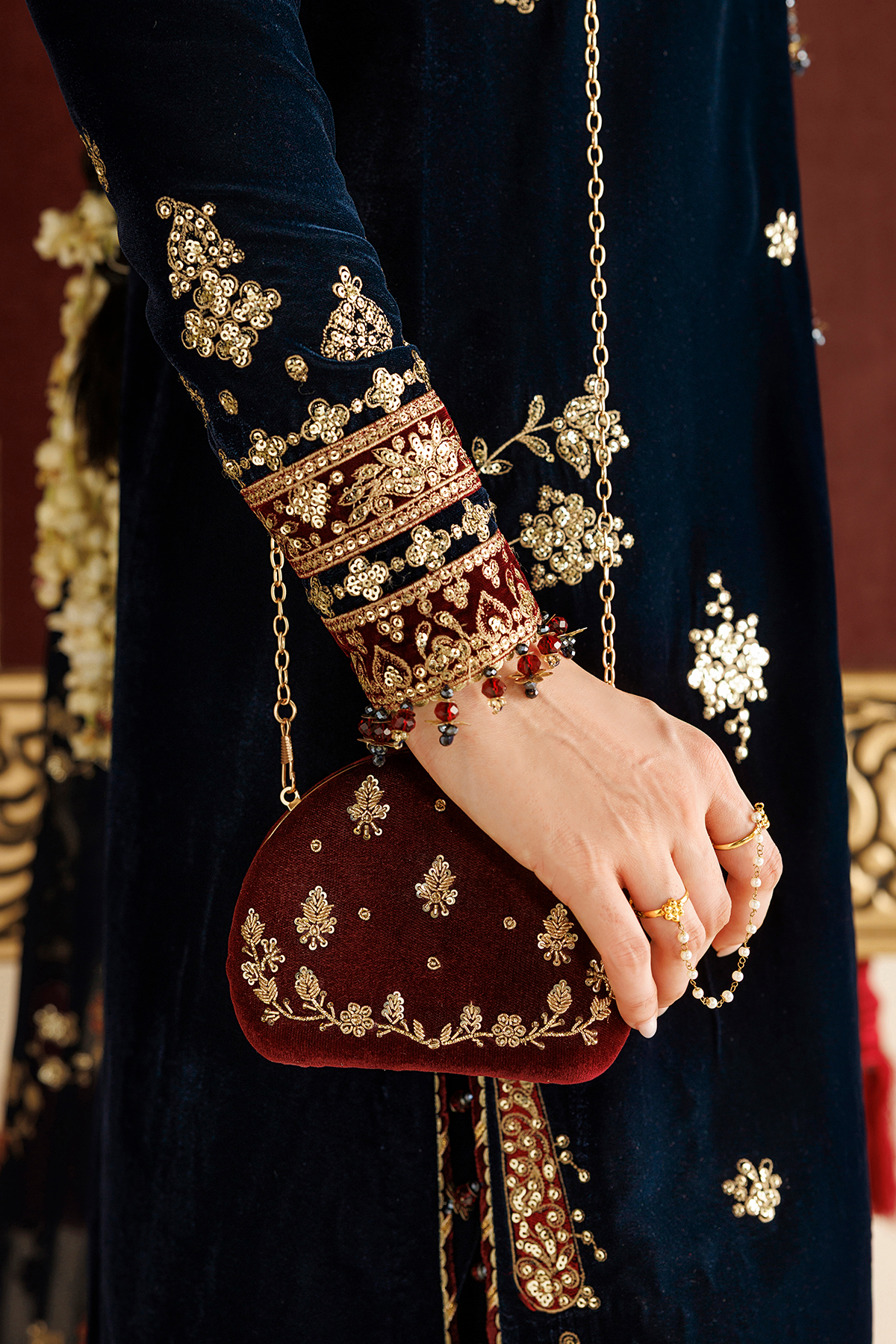Embroidered Velvet Clutch D-02