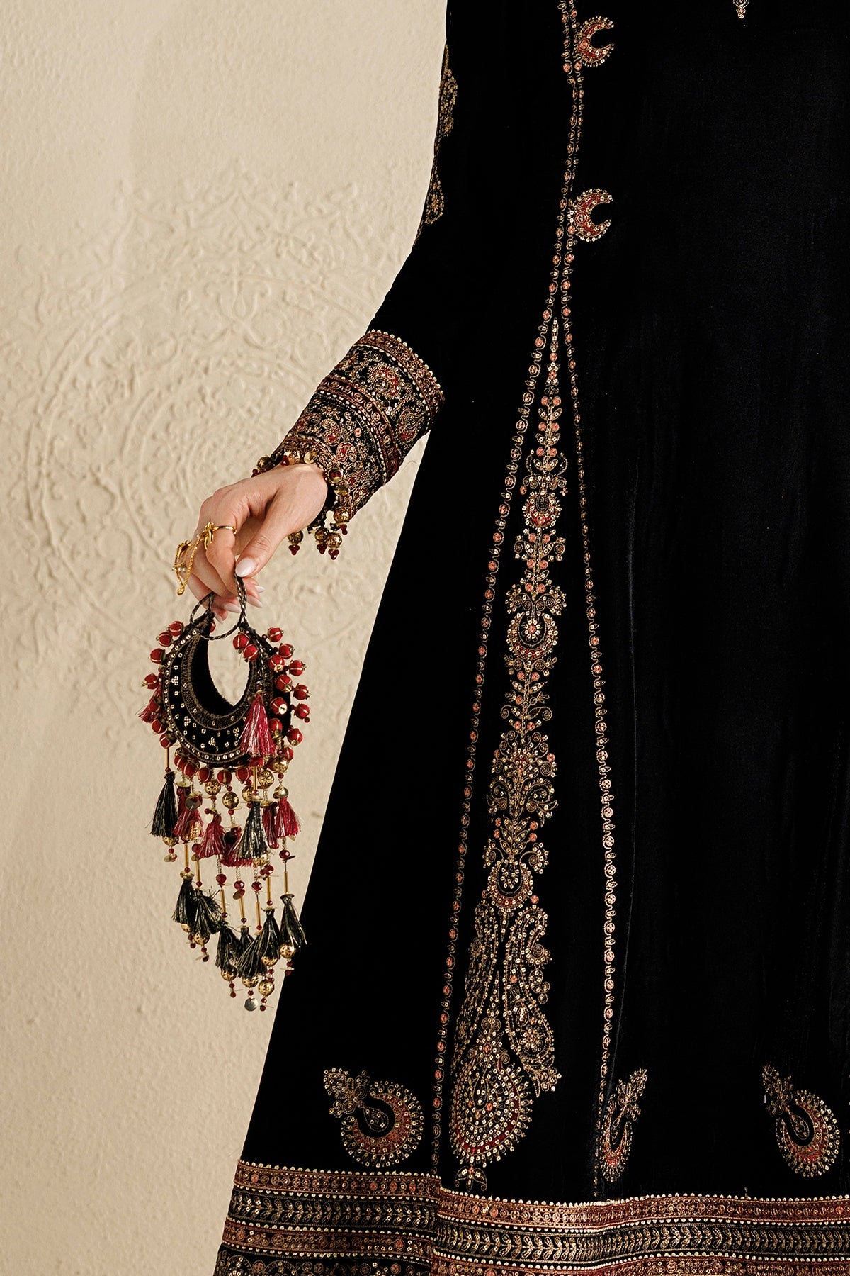 Embroidered Velvet Embellished Bag D-01