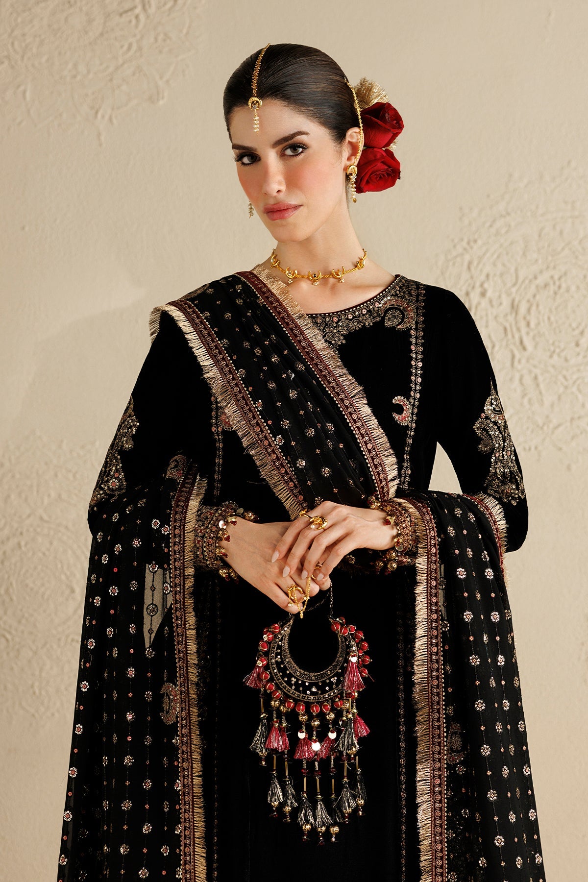 Embroidered Velvet Embellished Bag D-01