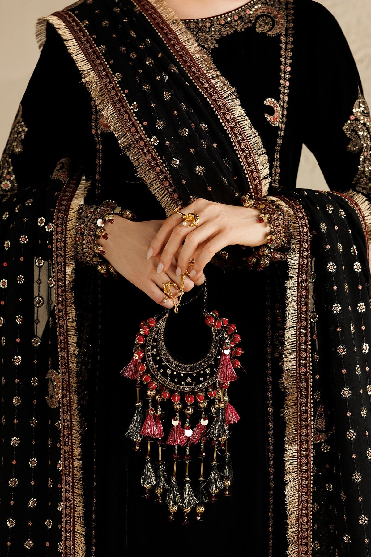 Embroidered Velvet Embellished Bag D-01