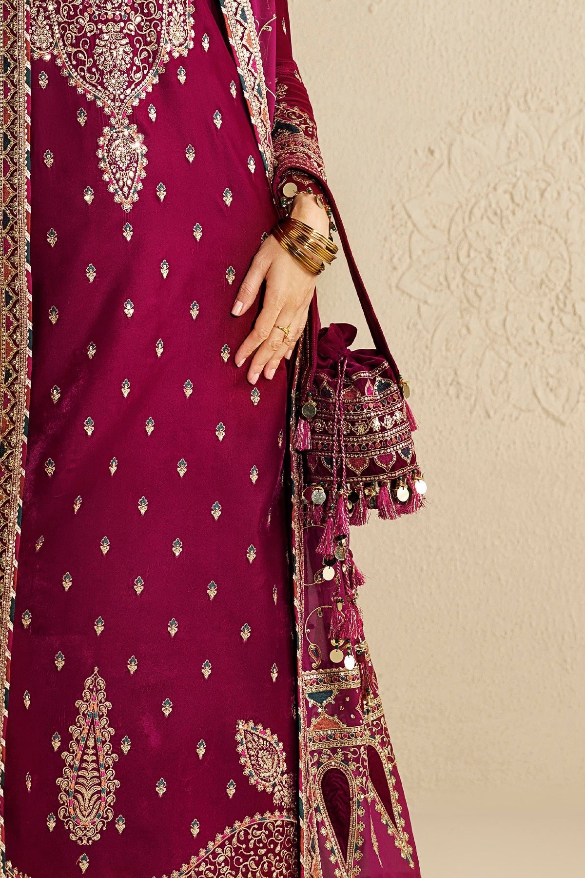 Embroidered Velvet Embellished Bag D-12