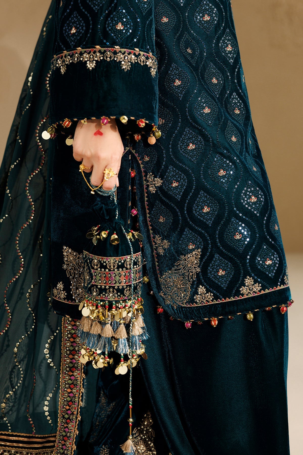 Embroidered Velvet Embellished Bag D-02
