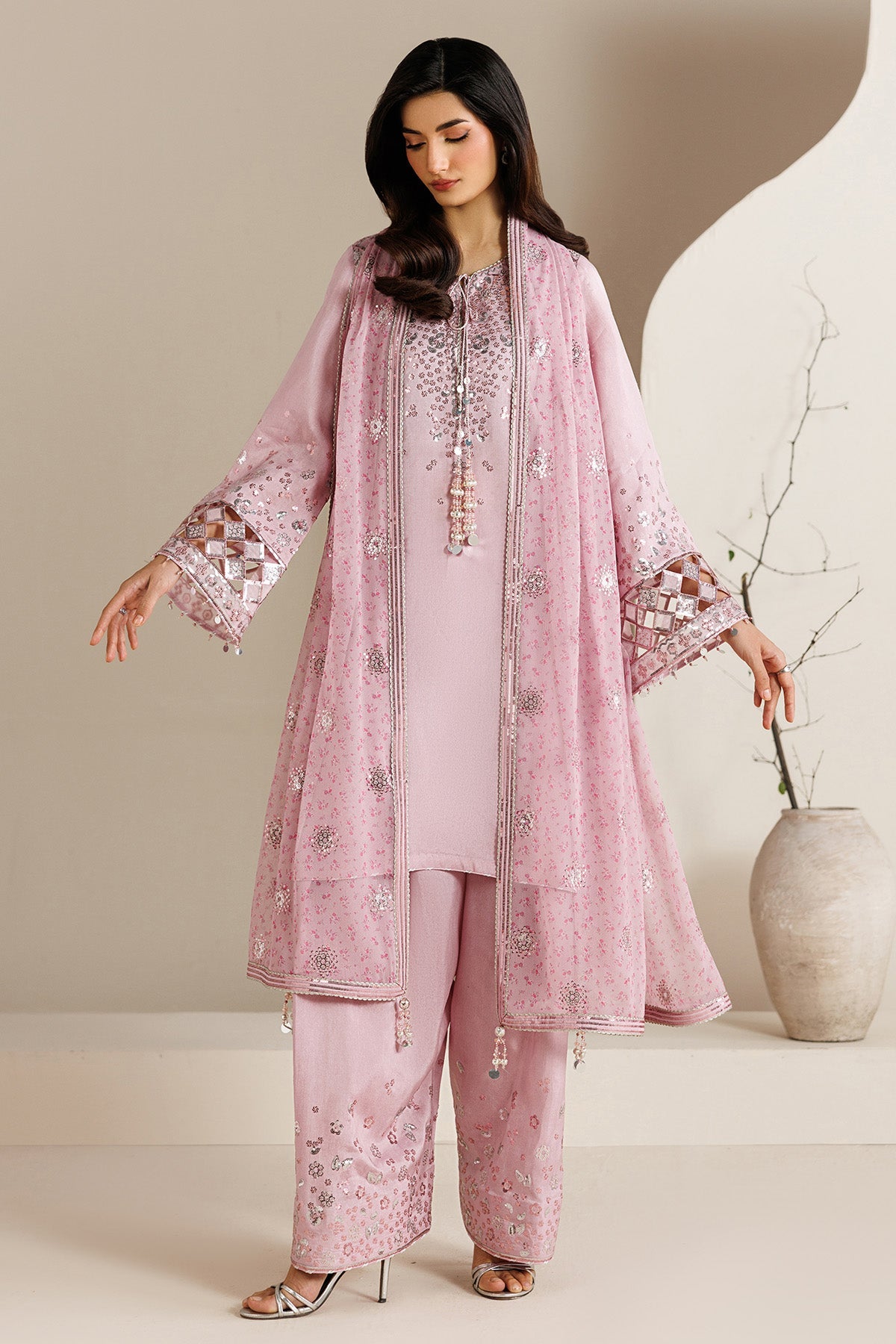 EMBROIDERED RAW SILK UR-7082
