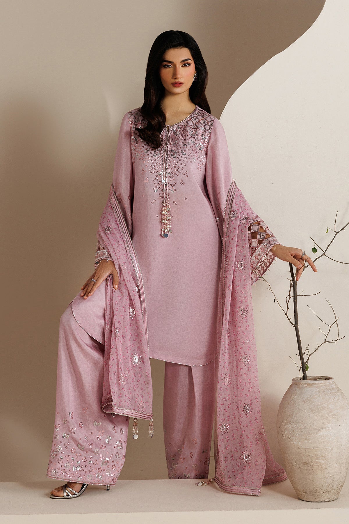 EMBROIDERED RAW SILK UR-7082
