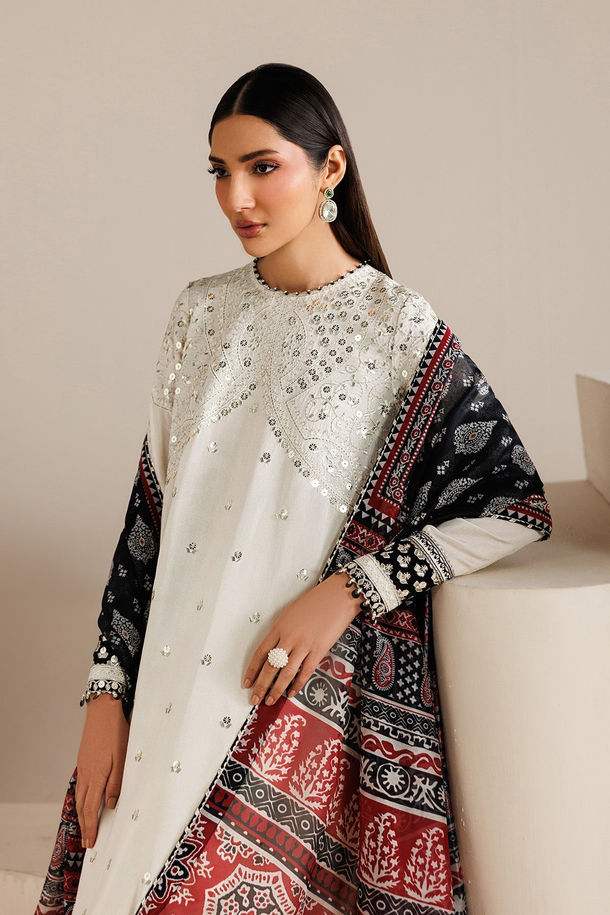 EMBROIDERED RAW SILK UR-7080