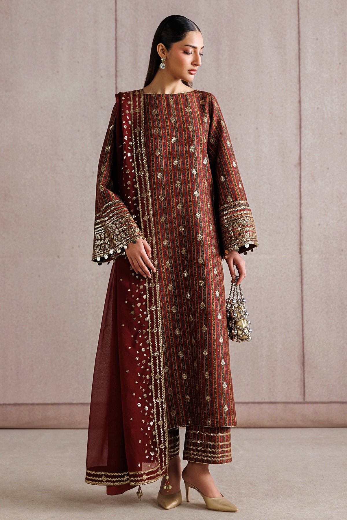 EMBROIDERED RAW SILK UR-7076