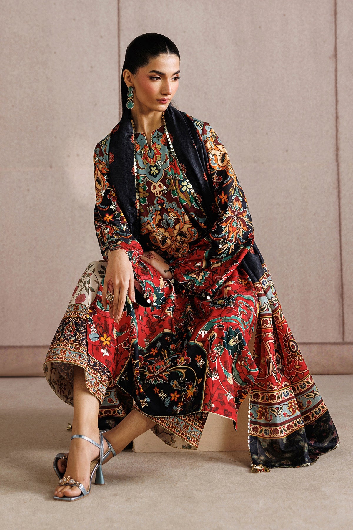 EMBROIDERED RAW SILK UR-7083
